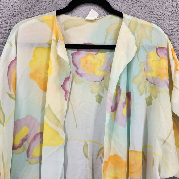Body Chic Women's Size Large VTG Made in USA Floral Open Front Kimono Robe Wrap - Picture 4 of 13